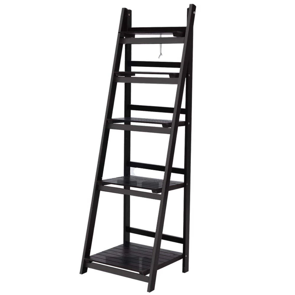 Artiss Bookshelf Corner Shelf 5 Tiers - Zane Coffee - Nurns