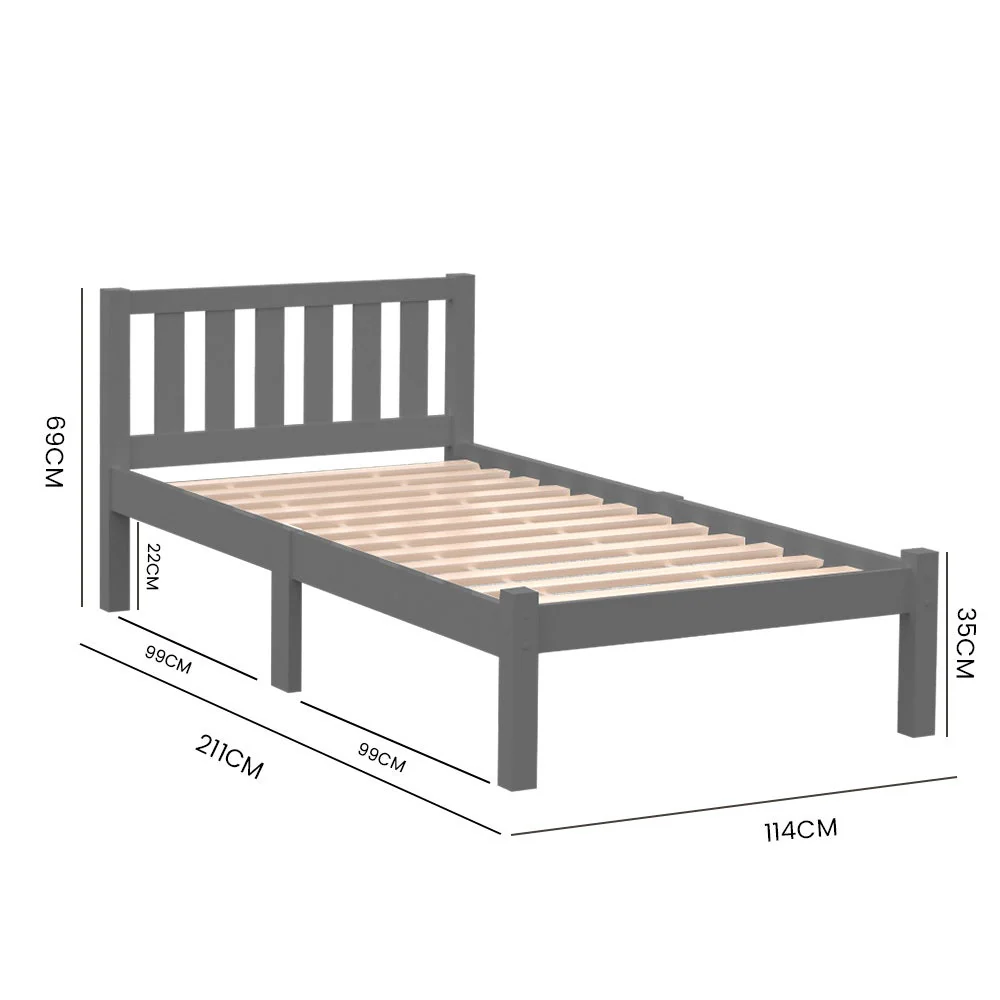 Maia Wooden Timber Bed Frame - Grey King Single - Nurns