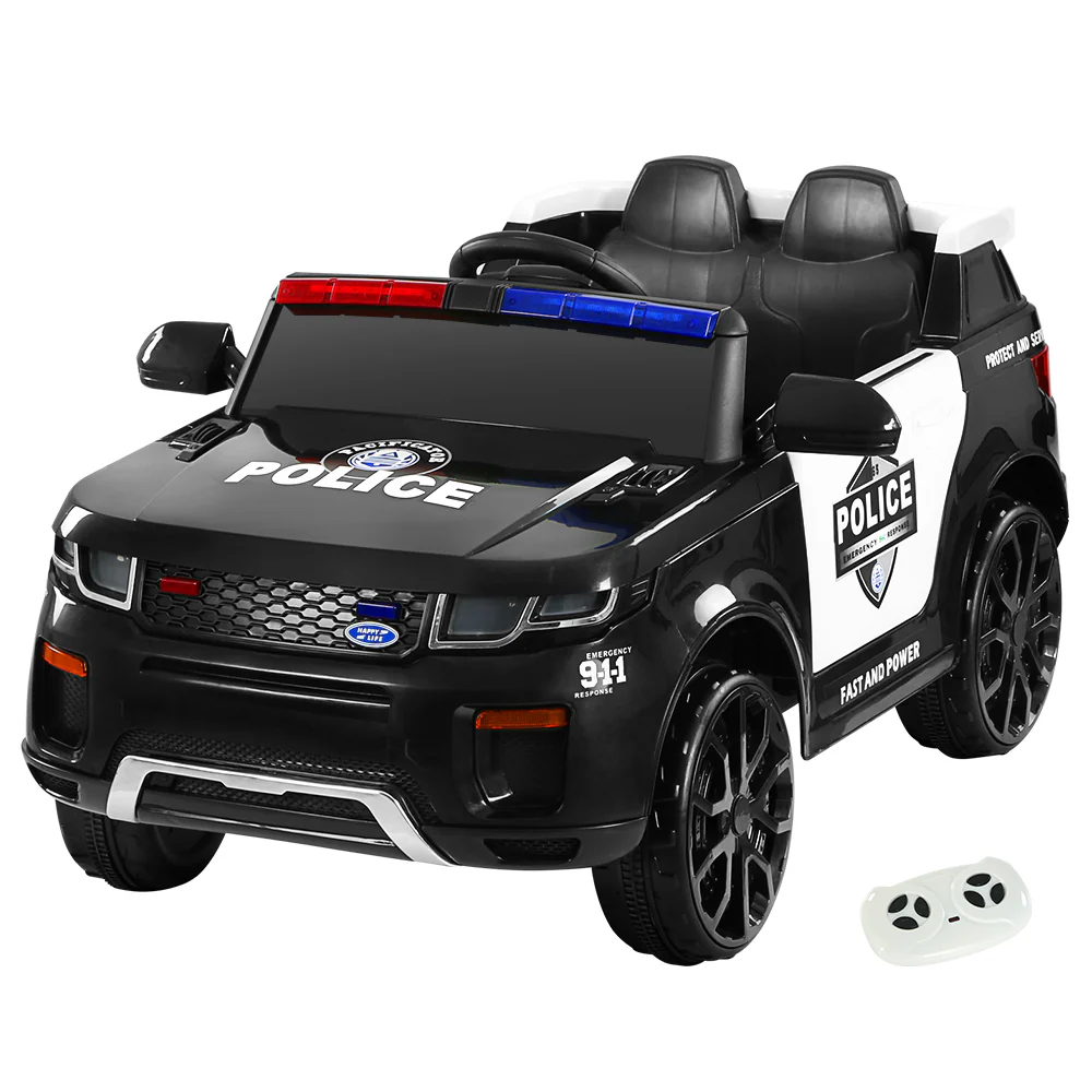Electric Ride On Car Kids Patrol Police Ride On Cars Horn Music Remote - Black - Nurns