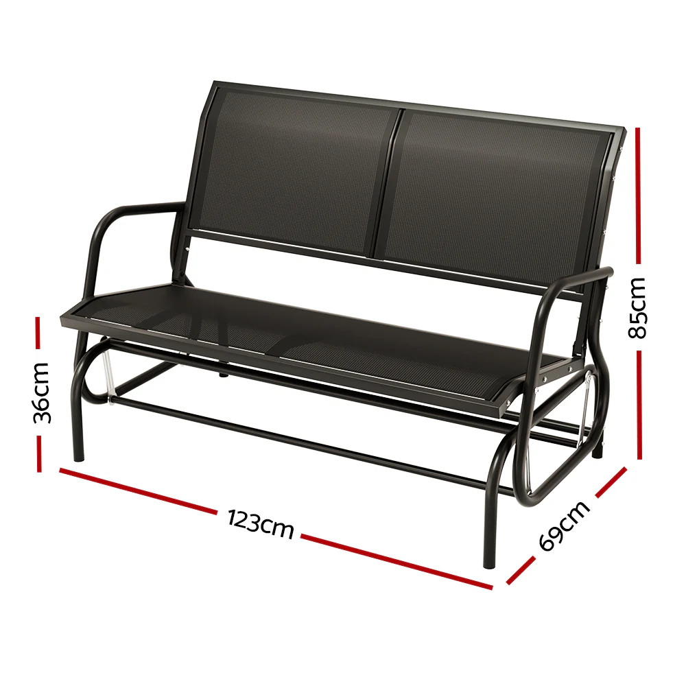 Calliope Outdoor Garden Bench Swing Glider Rocking Patio Furniture Loveseat - Black - Nurns