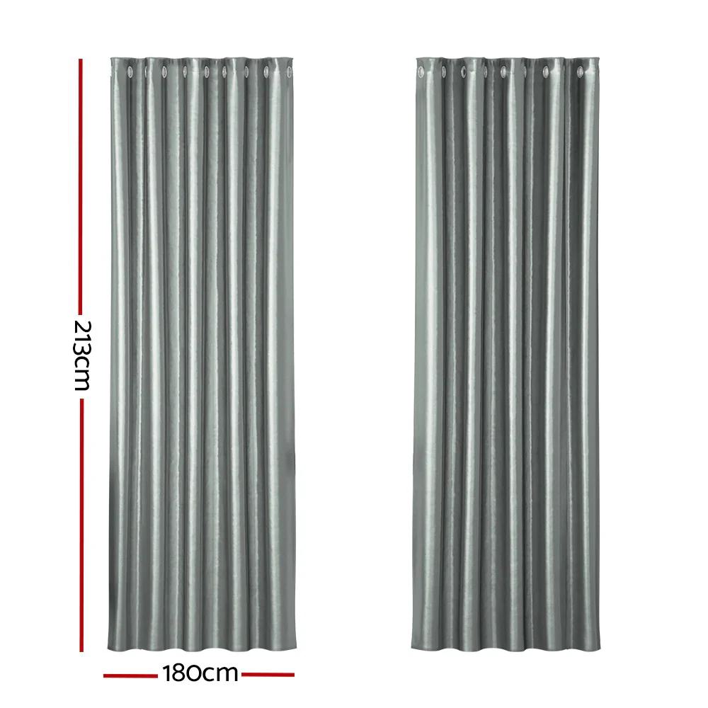 Set of 2 Blockout Curtains Blackout Window Curtain Eyelet 180x213cm Grey Shine - Nurns