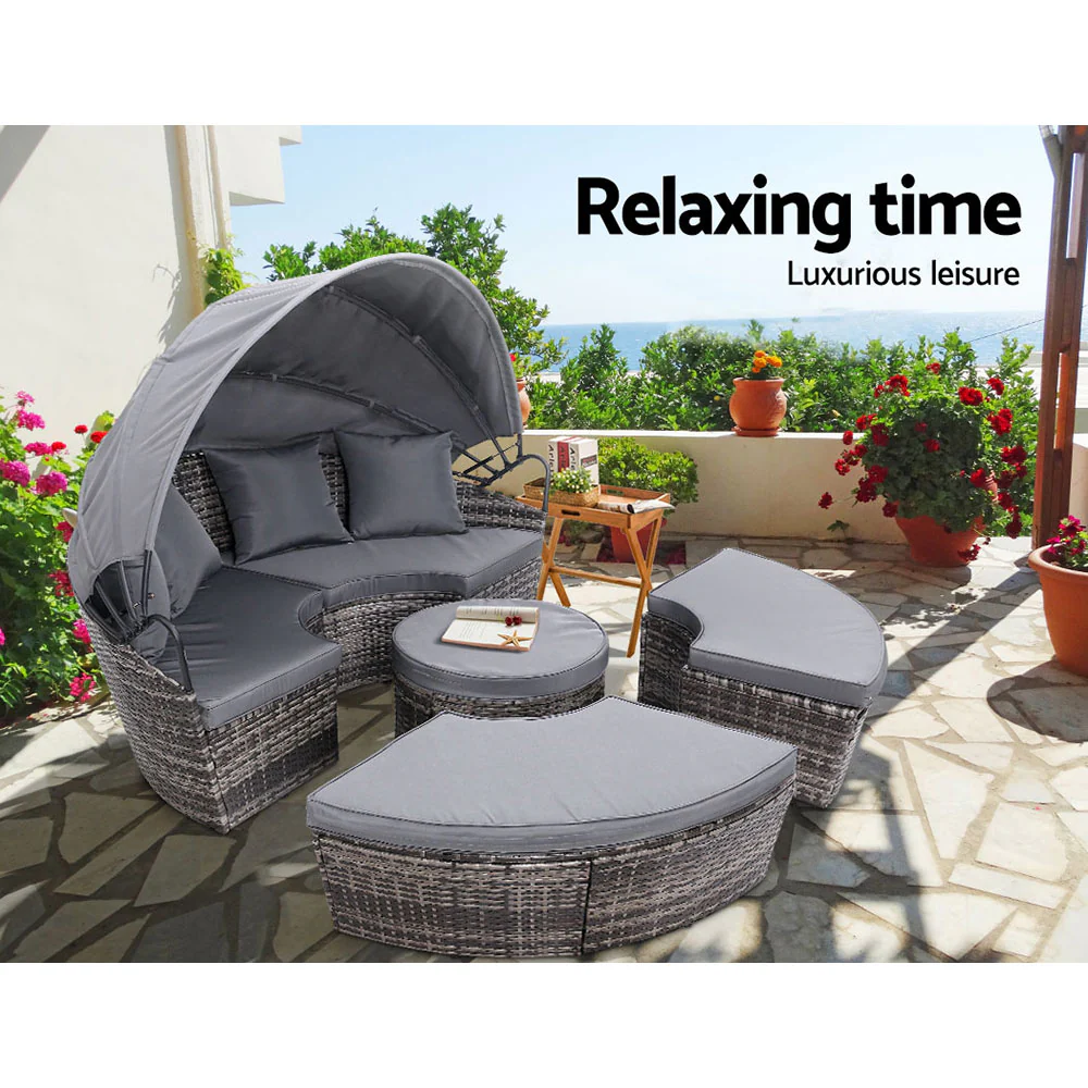 Tadcaster Outdoor Lounge Setting Sofa Patio Furniture Wicker Garden Rattan Set Day Bed - Grey - Nurns