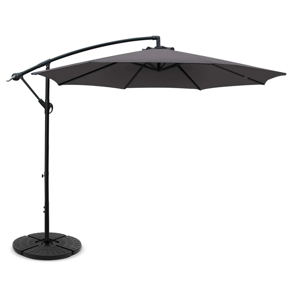 Instahut 3m Outdoor Umbrella w/Base Cantilever Beach Garden Patio Charcoal - Nurns