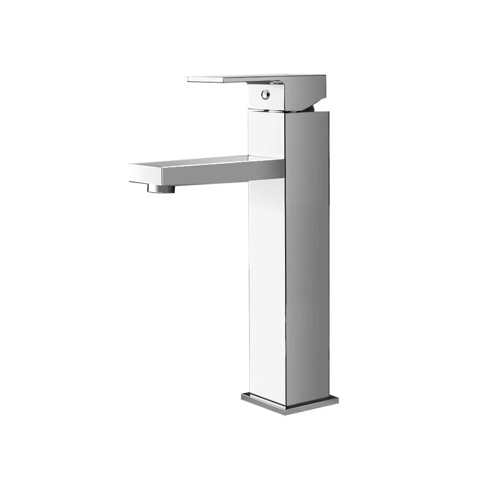 Bathroom Basin Mixer Tap Square Tall Faucet Vanity Laundry Chrome - Nurns