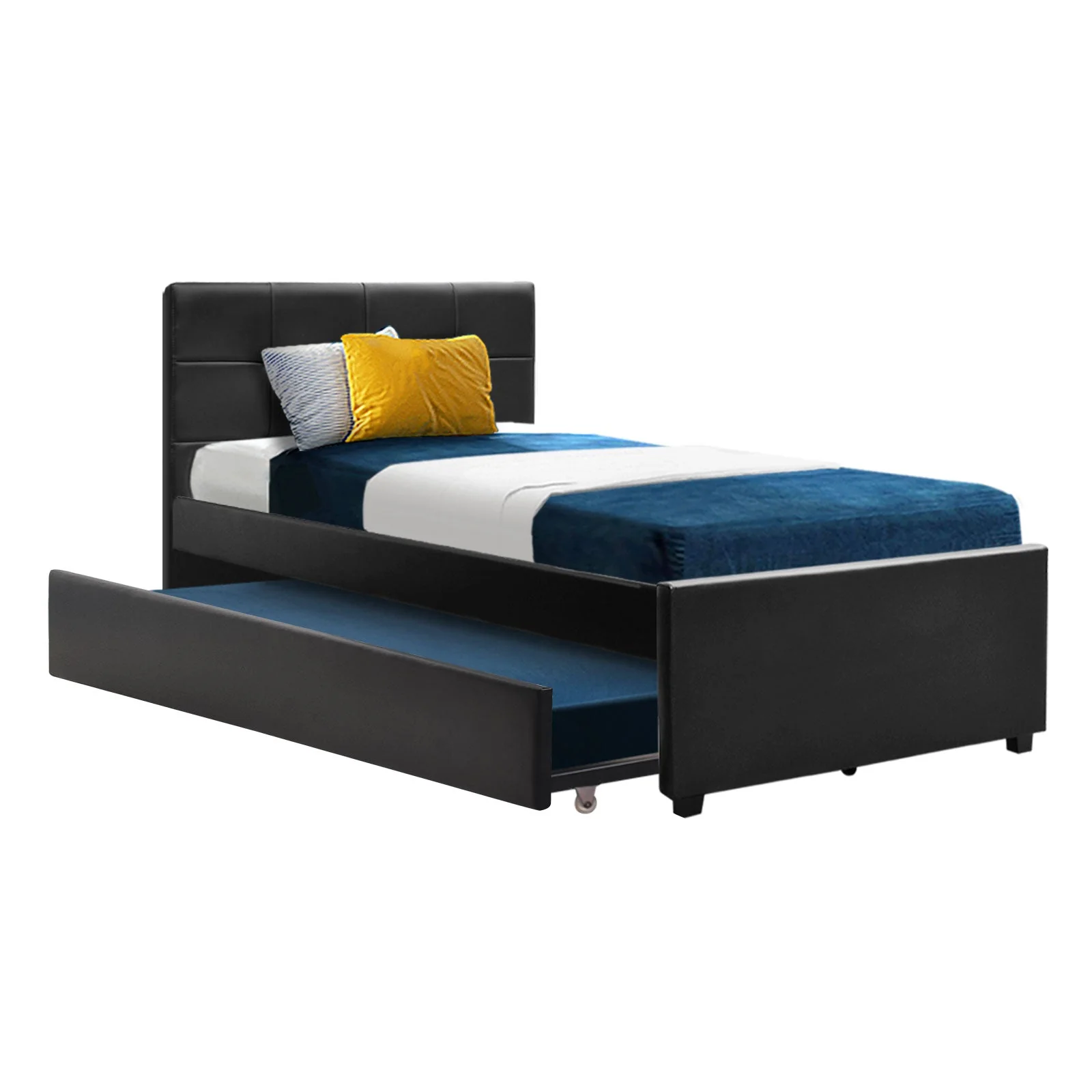 Apache Bed & Mattress Package with 30cm Mattress with Trundle Bed - Black King Single - Nurns