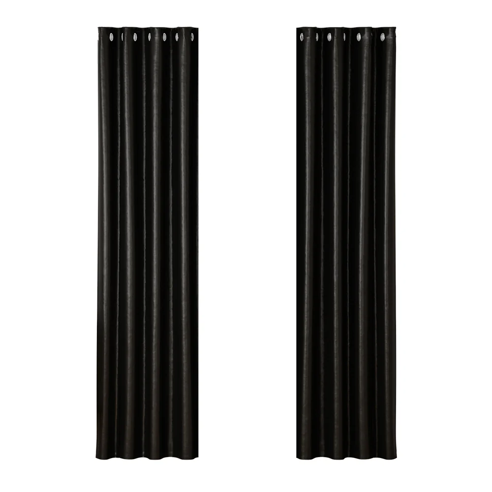 Set of 2 Blockout Curtains Blackout Window Curtain Eyelet 140x230cm Black Shine - Nurns