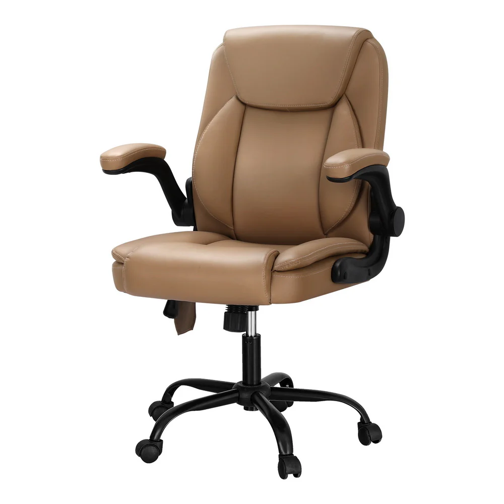 Artiss 2 Point Massage Office Chair Leather Mid Back Espresso - Nurns