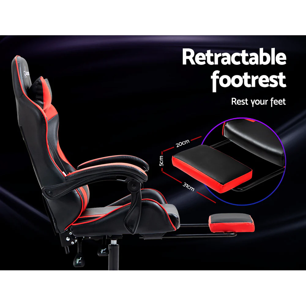 Artiss Gaming Office Chair Recliner Footrest Red - Nurns