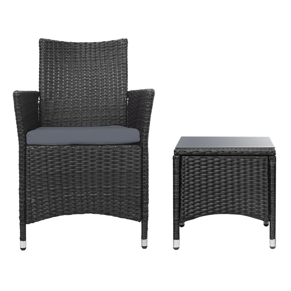 Noah 2-Seater Wicker Furniture 3-Piece Outdoor Setting - Black - Nurns