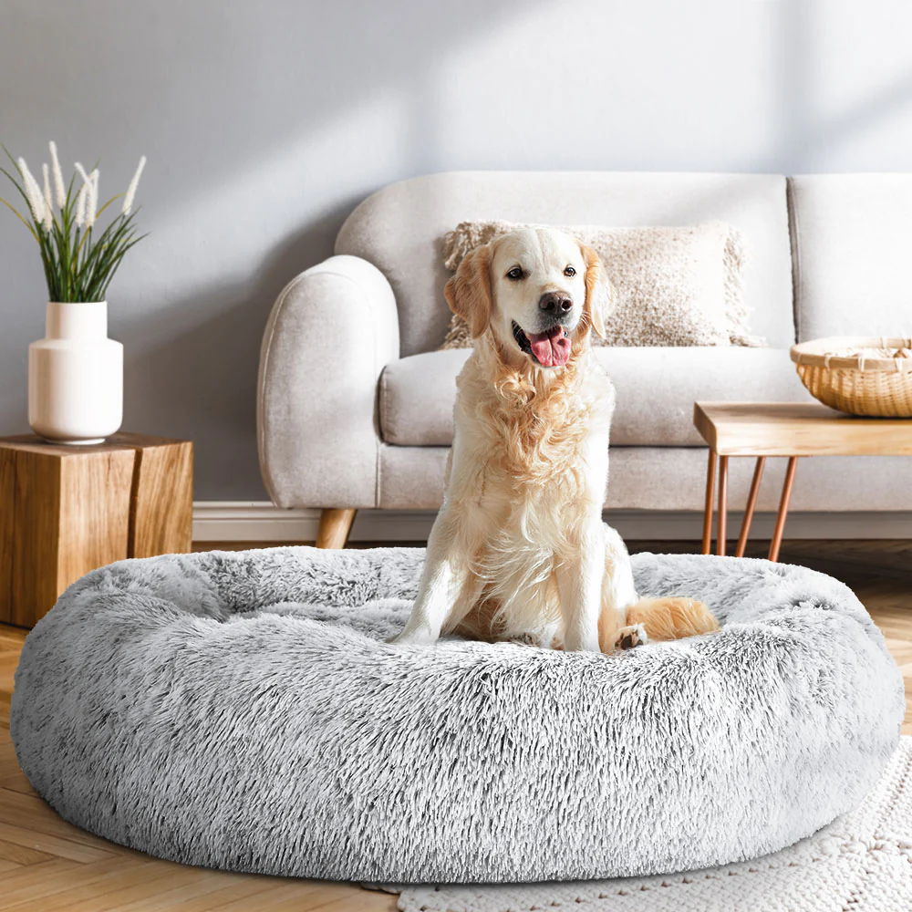 XLarge Dog Beds Pet 110cm Calming Soft Plush - Light Charcoal - Nurns