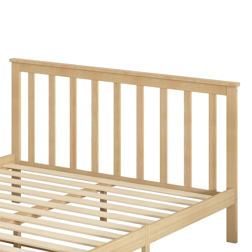 Mia Wooden Bed Frame Base Solid Timber Pine Wood Natural - Queen - Nurns