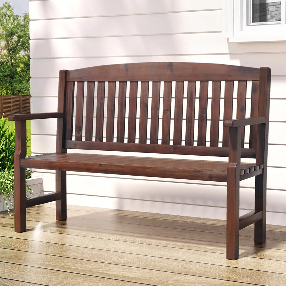 Emeric Outdoor Garden Bench Seat Wooden Chair Patio Furniture Timber Lounge - Brown - Nurns