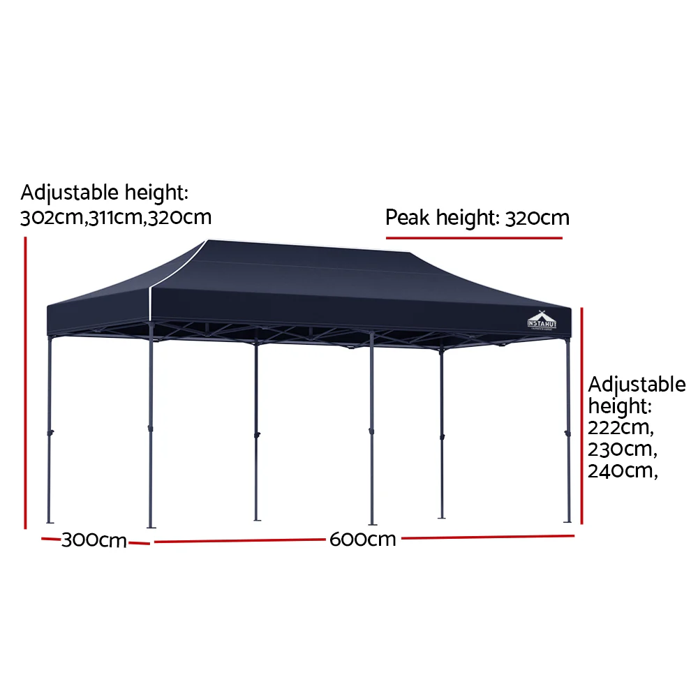 Instahut Gazebo Pop Up Marquee 3x6 Folding Tent Wedding 500D Oxford Camping Navy - Nurns