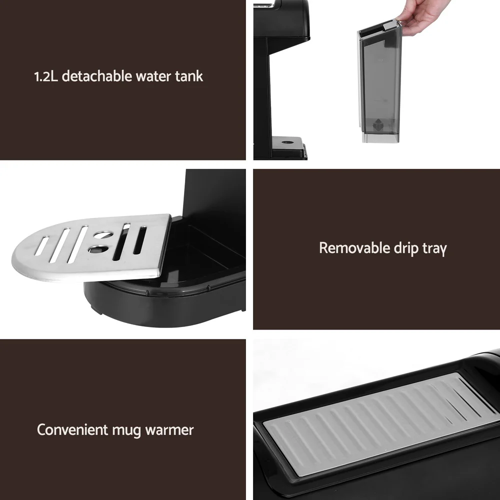 Devanti 20 Bar Coffee Machine Espresso Cafe Maker Black - Nurns