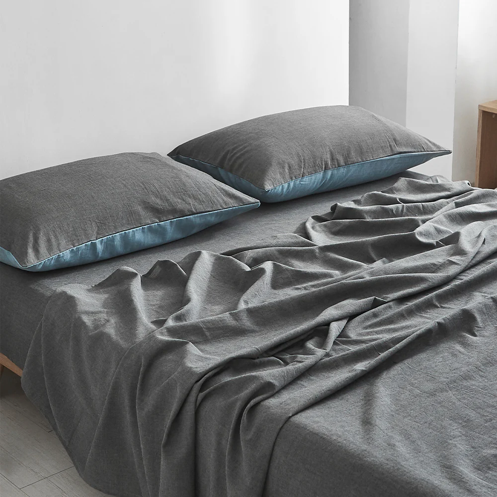 Double Cosy Club Cotton Bed Sheets Set Blue Grey Cover - Nurns