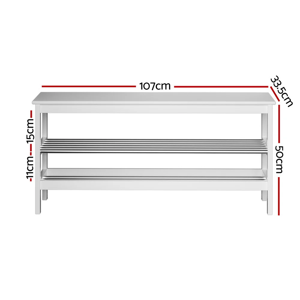 Artiss Shoe Rack Cabinet Bamboo Bench 10 Paris White - Nurns