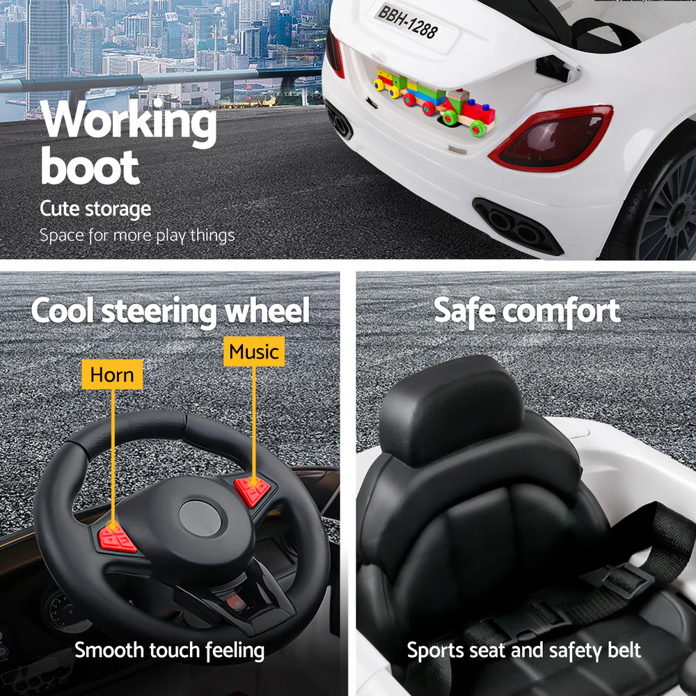 Kids Electric Ride On Car Cars Music Headlight Remote Control 12V - White - Nurns