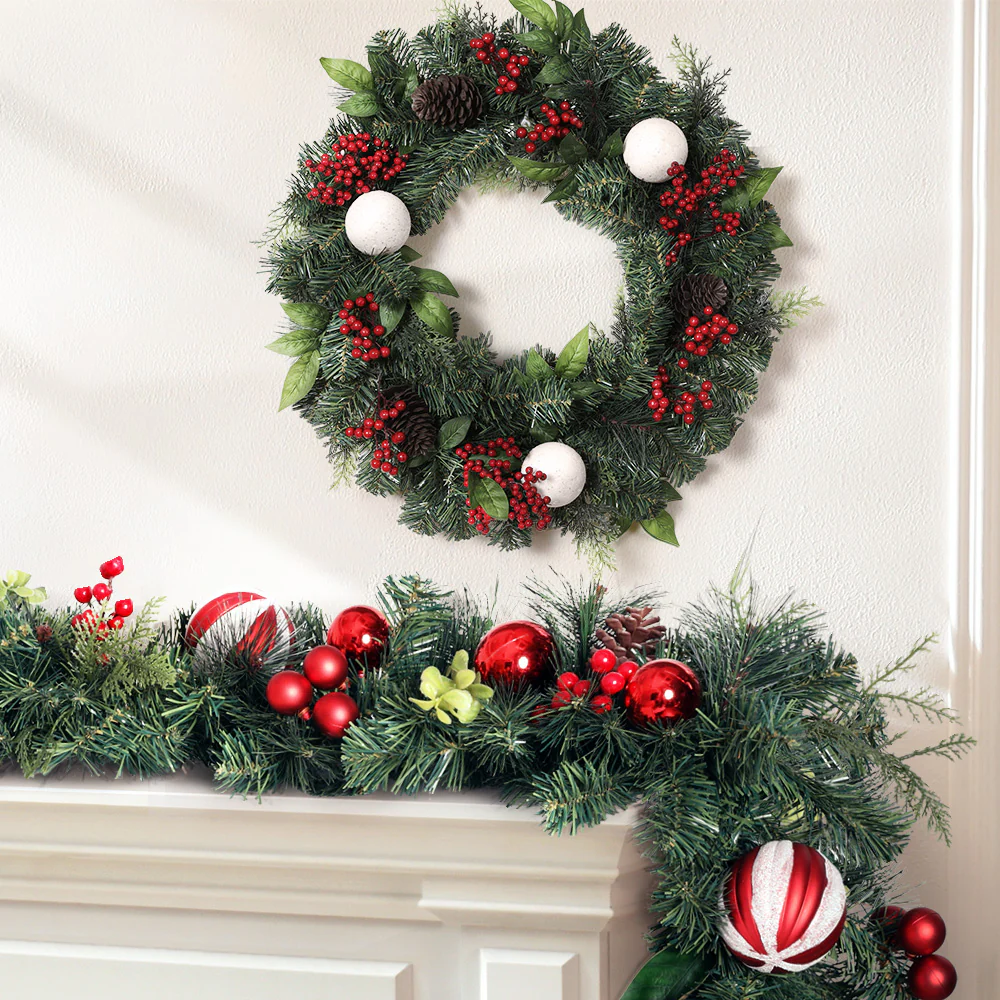 Christmas Garland with Wreath Set Ornaments Xmas Tree Decor - Nurns