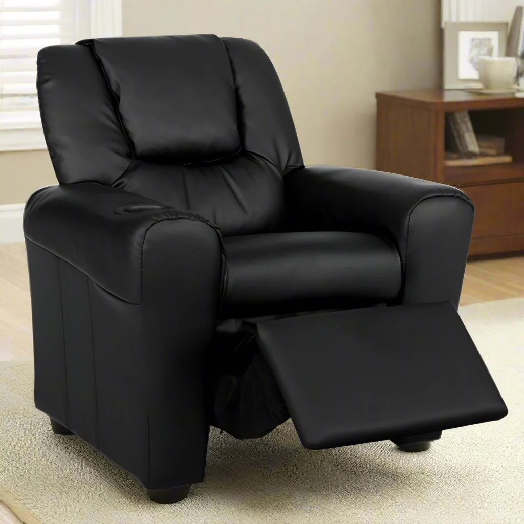 Percy Kids Recliner Chair Linen Soft Sofa Lounge Couch Children Armchair - Black - Nurns