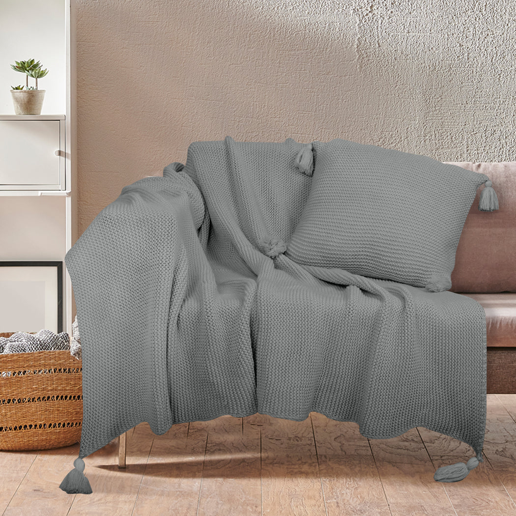 Westlyn Throw Soft Blanket Knitting Cushion - Grey - Nurns