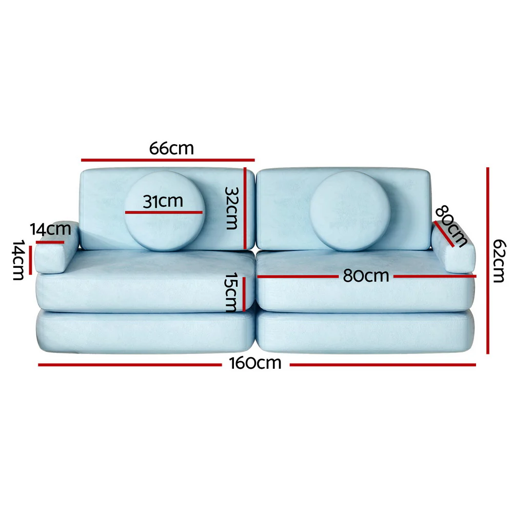 Madelyn 2-Seater Sofa Bed 160CM DIY Play Couch Velvet - Blue - Nurns