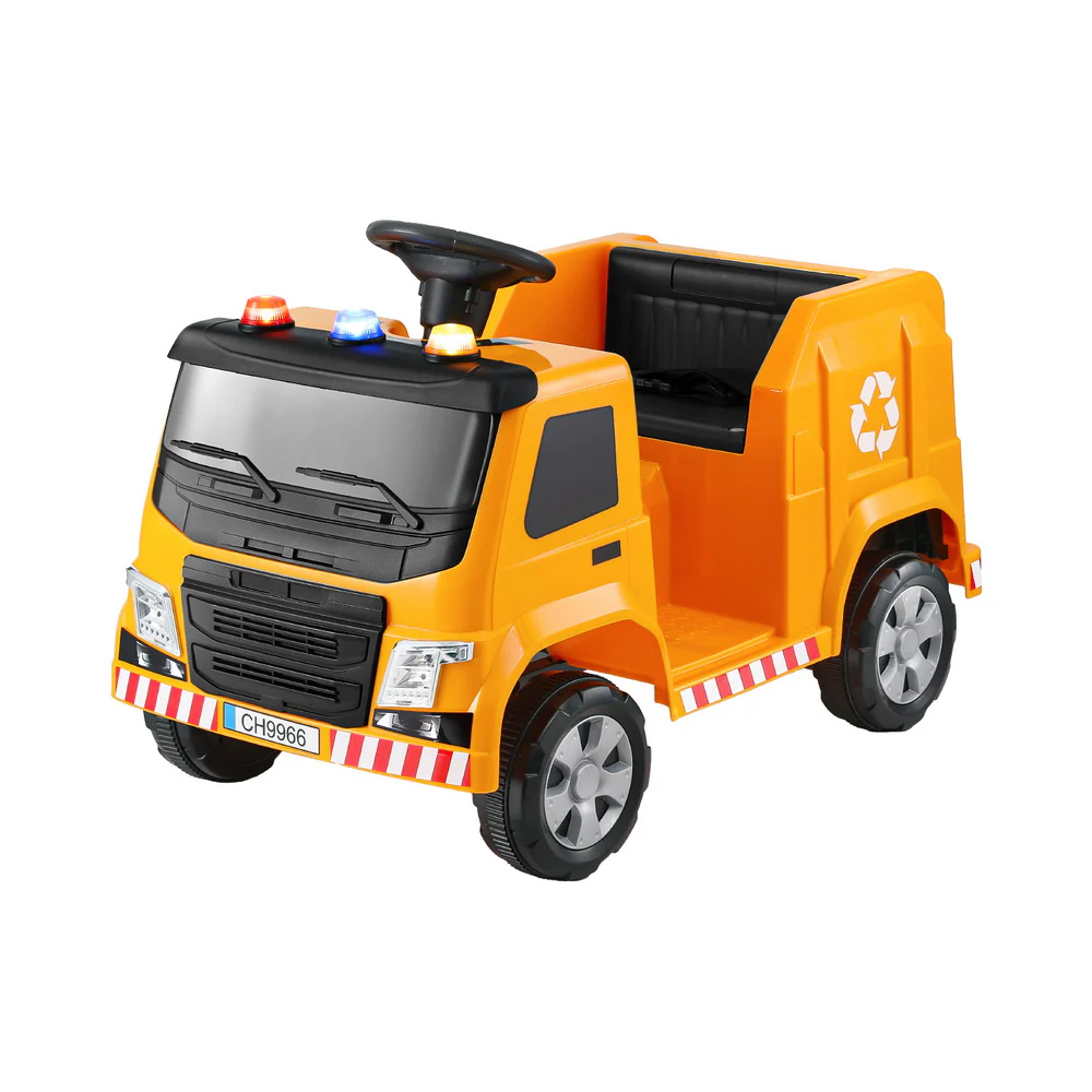 Kids Ride On Car Garbage Truck Police Light 12V Electric Toys Cars - Yellow - Nurns