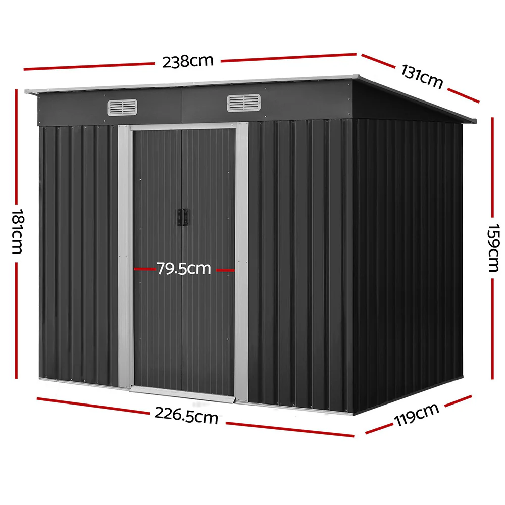 Giantz Garden Shed 2.38x1.31M Sheds Outdoor Storage Tool Metal Workshop Shelter Sliding Door - Nurns