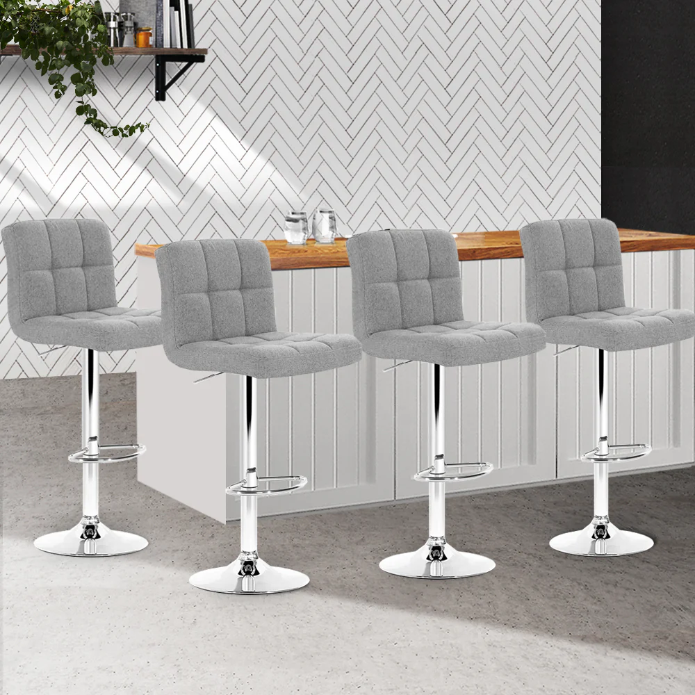 Set of 4 Chania Bar Stools Fabric Gas Lift - Grey - Nurns