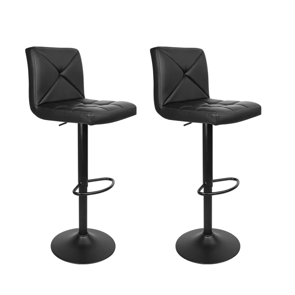 Set of 2 Beatrice PU Leather Gas Lift Bar Stools - Black - Nurns