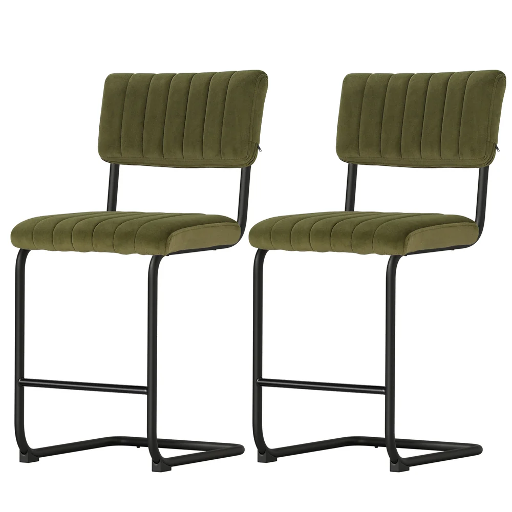 Set of 2 Nairobi Bar Stools Velvet Chairs - Green - Nurns