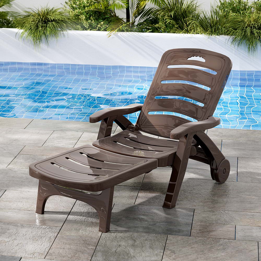 Nemy Sun Lounger Folding Lounge Chair Wheels Patio Outdoor Furniture - Brown - Nurns
