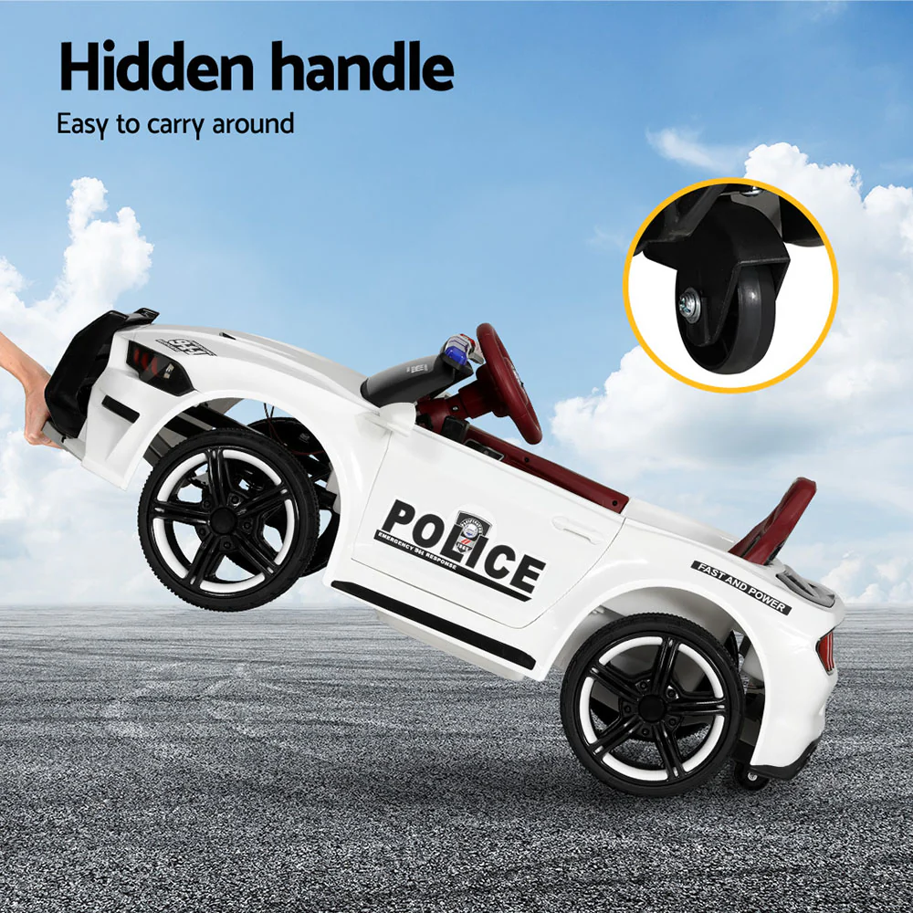 Kids Ride On Car Electric Patrol Police Cars Battery Powered Toys 12V - White - Nurns