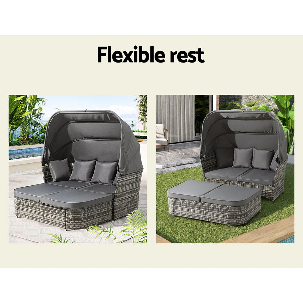 Elysia Outdoor Sun Lounge Setting Patio Furniture Wicker Sofa Day Bed - Grey - Nurns