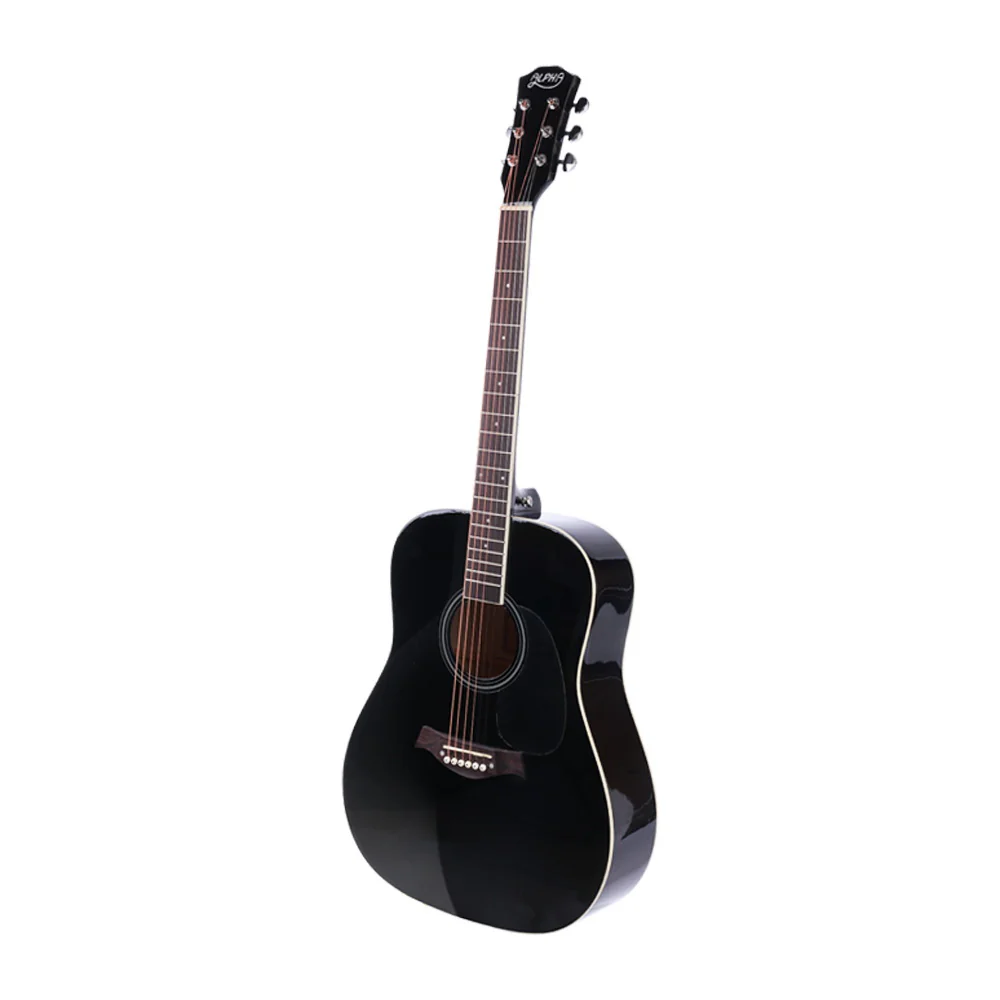 Alpha 41 Inch Acoustic Guitar Wooden Body Steel String Dreadnought Black - Nurns