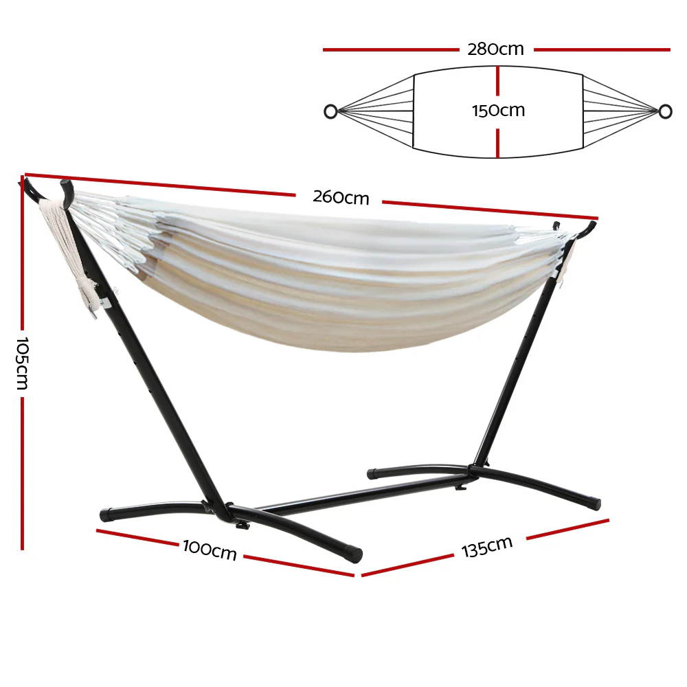 Hammock Bed Camping Chair Outdoor Lounge Single Cotton with Stand - Nurns