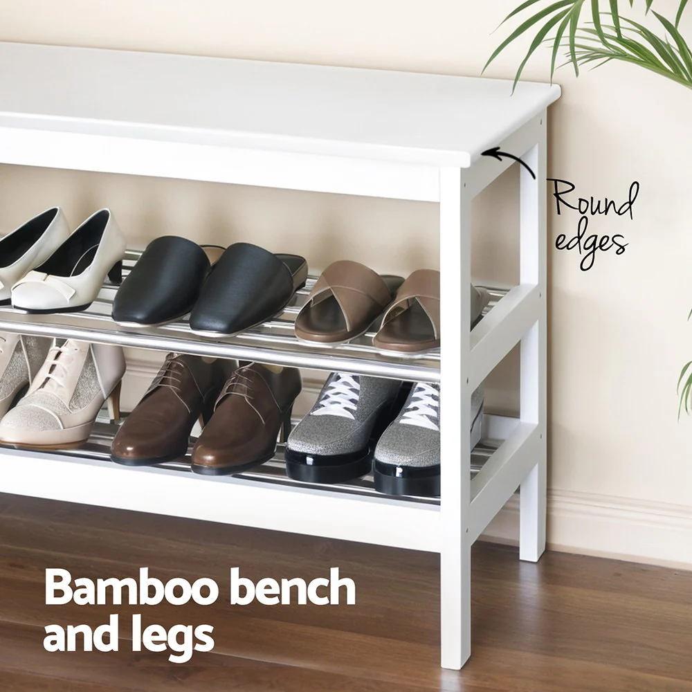 Artiss Shoe Rack Cabinet Bamboo Bench 10 Paris White - Nurns