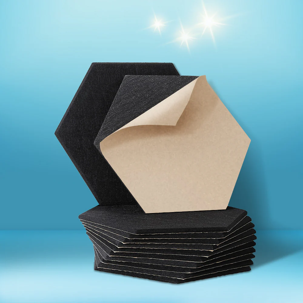 Acoustic Foam 12pcs 35x30x0.9cm Soundproof Absorption Panel Adhesive Black - Nurns