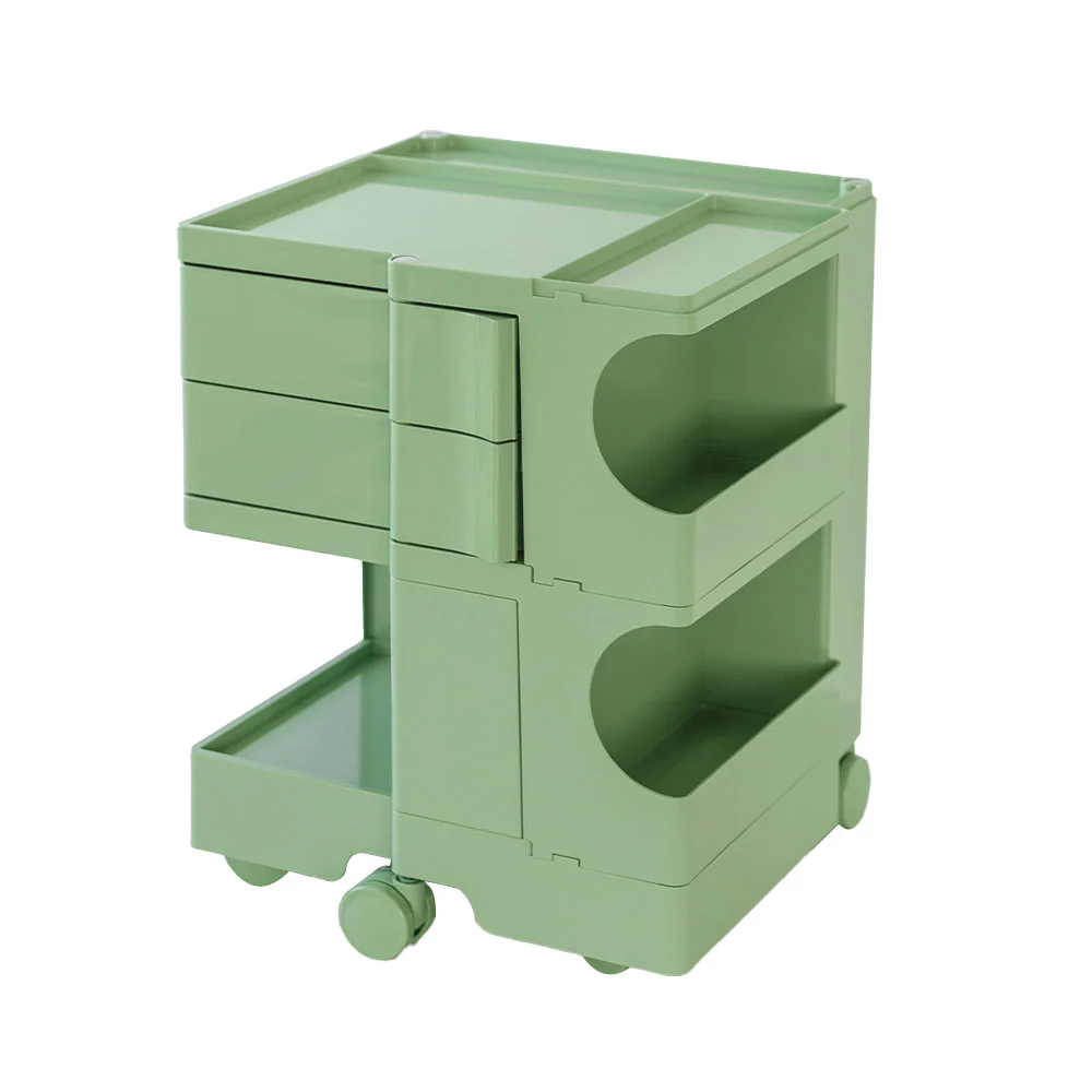 Vernon PP Plastic Bedside Tables Side Tables Nightstand Organizer Replica Boby Trolley 3 Tier with 2 Drawers - Green - Nurns