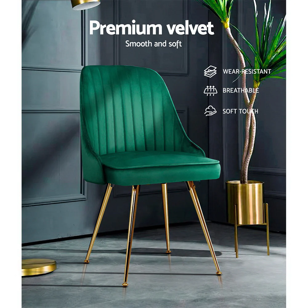 Brynlee Set of 2 Dining Chairs Velvet Channel Tufted - Green - Nurns