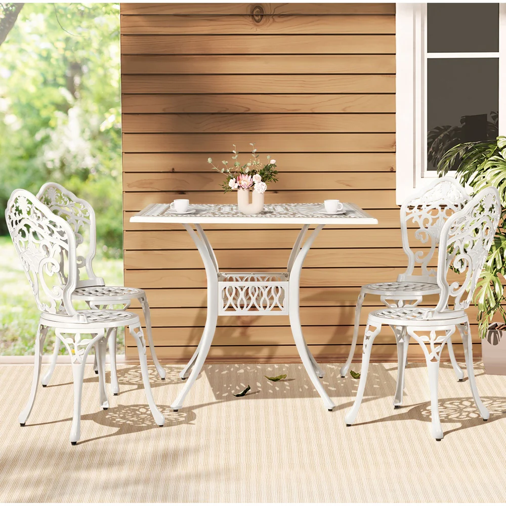 Mindy 4-Seater Outdoor Dining Set Chairs Table Cast Aluminium Patio 5-Piece Outdoor Dining Set - White - Nurns