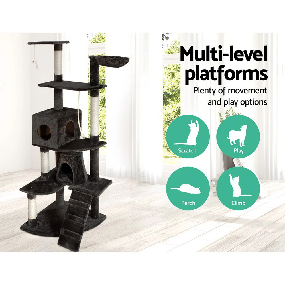 Cat Tree 193cm Trees Scratching Post Scratcher Tower Condo House Furniture Wood - Dark Grey - Nurns