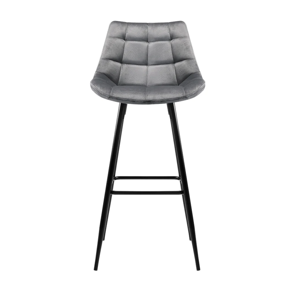 Set of 2 Loures Velvet Bar Stools - Grey - Nurns