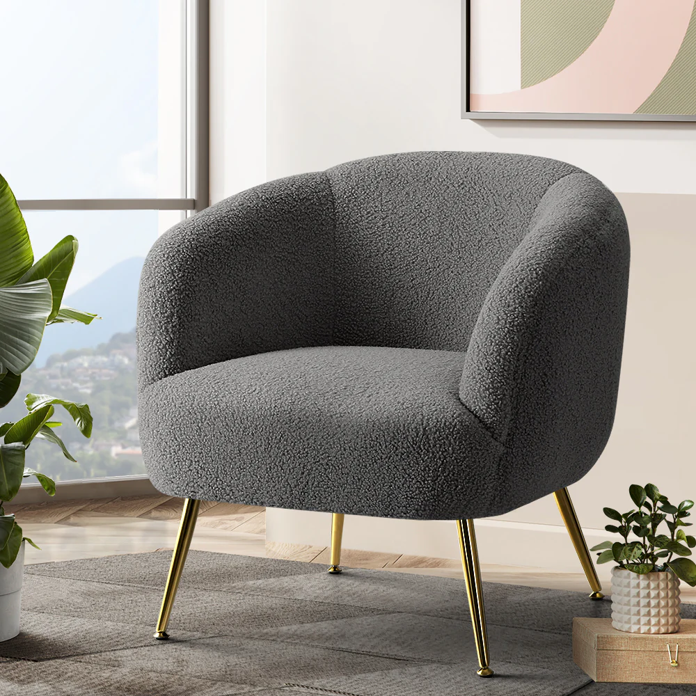 Macy Accent Sherpa Bouclé Lounge Armchair - Charcoal - Nurns