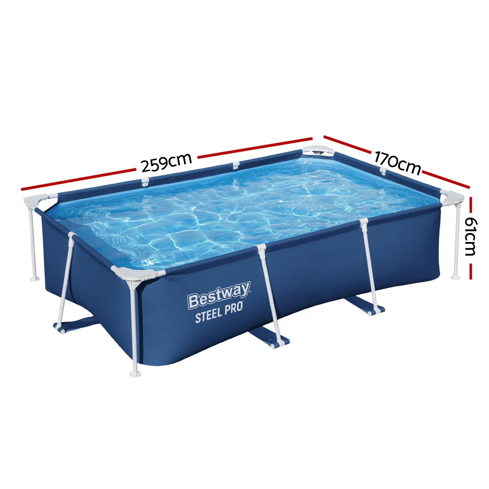 Bestway Swimming Pool 259x170x61cm Steel Frame Above Ground Pools 2300L - Nurns