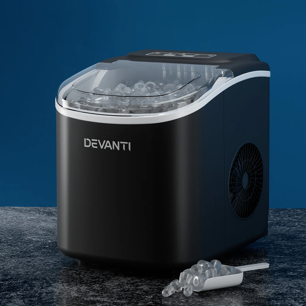 Devanti Portable Ice Maker Machine Ice Cube Tray 12kg Bar Countertop Black - Nurns