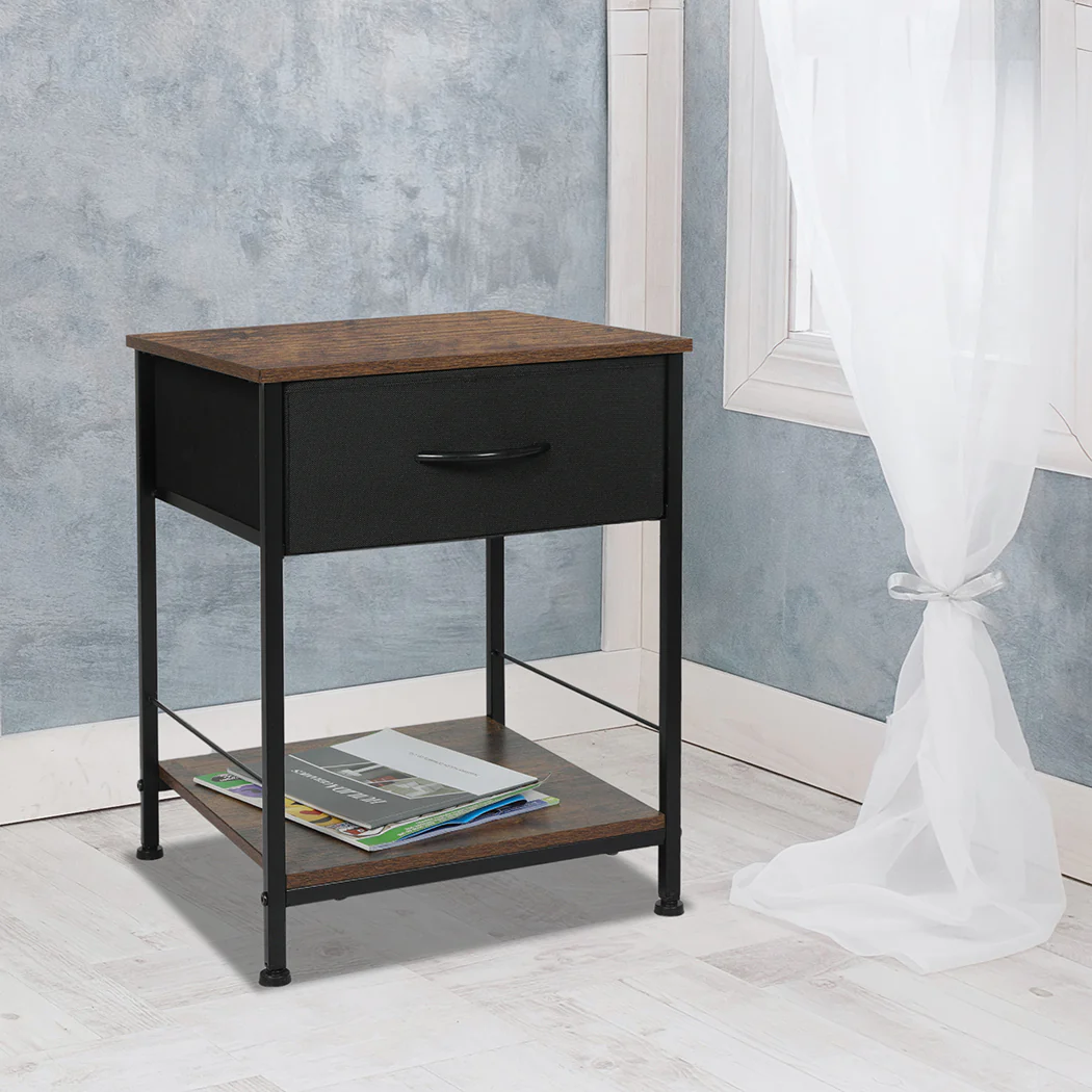 Burlington Wooden Bedside End Table Storage - Brown & Black - Nurns