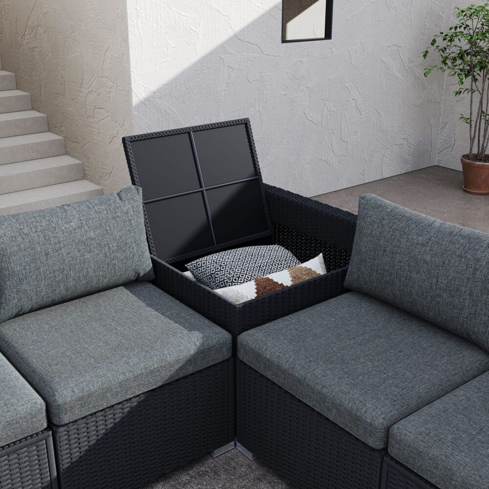 Robyn 5-Seater Modular Lounge Sofa 6-Piece Outdoor Sofa - Black - Nurns