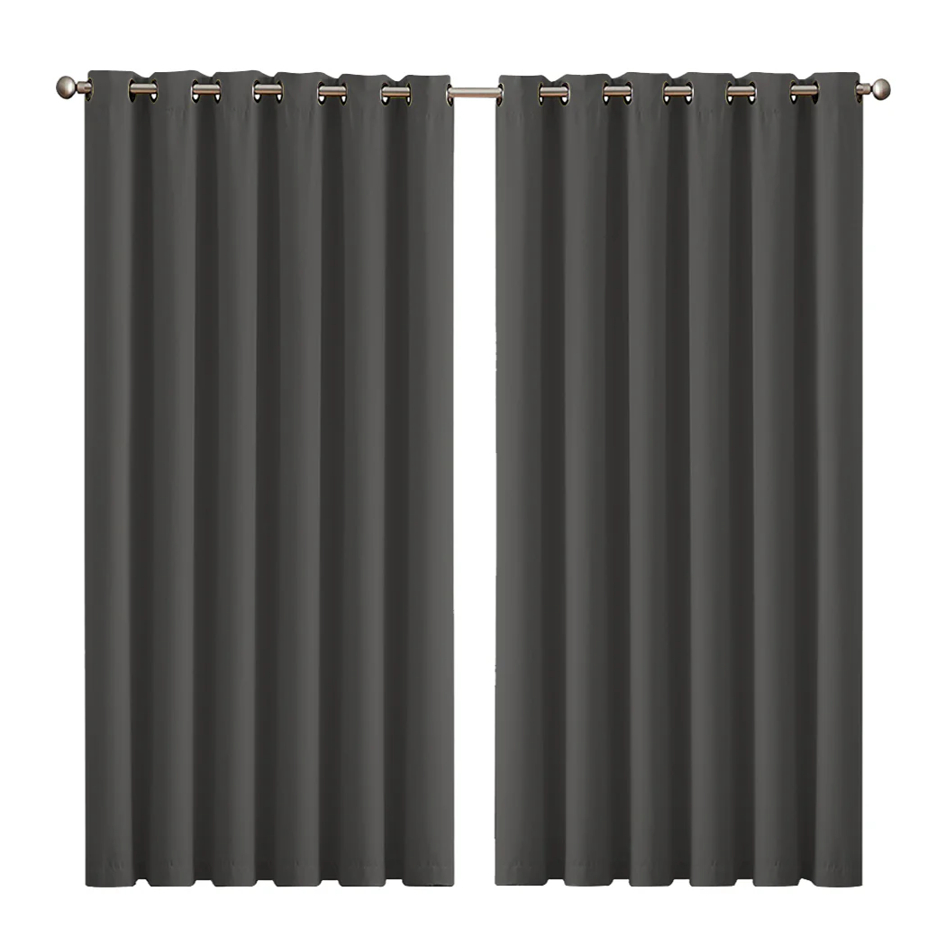 Set of 2 240x230cm Blockout Curtains Panels 3 Layers - Charcoal - Nurns