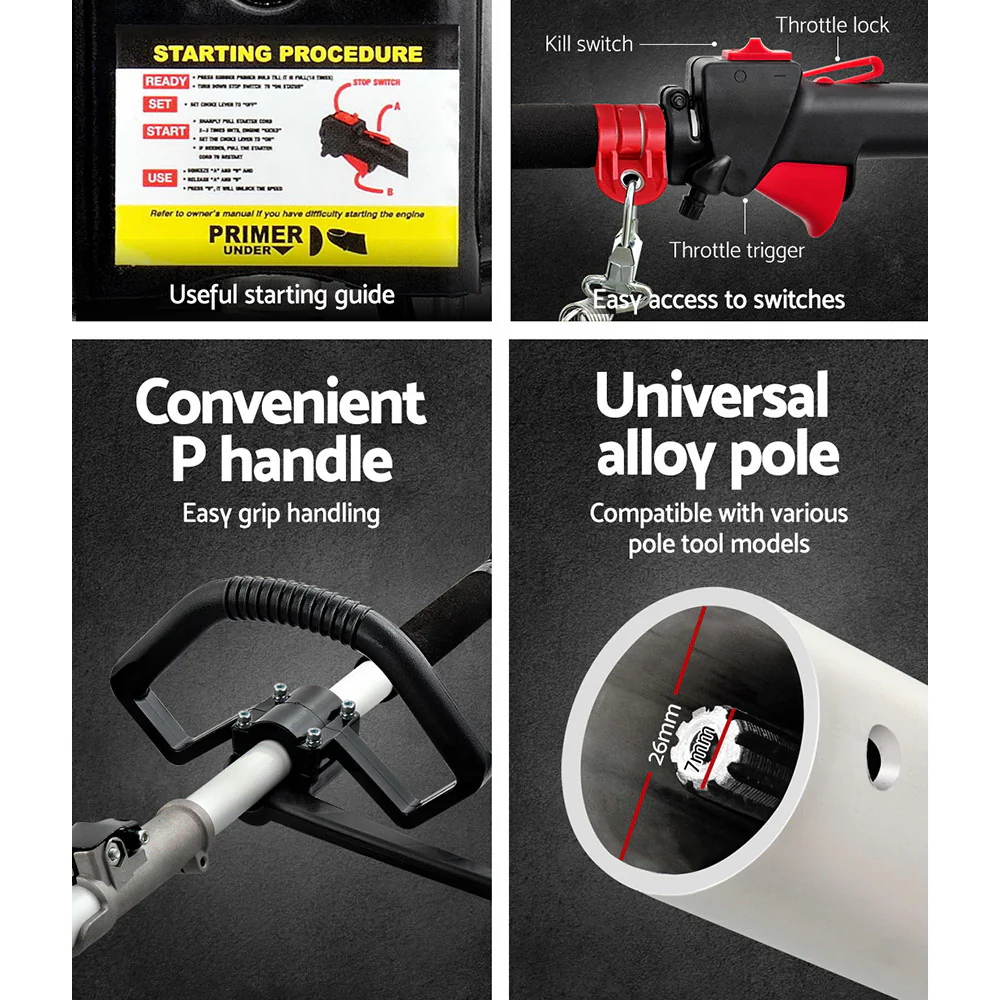 62CC Pole Chainsaw Hedge Trimmer 12in Chain Saw 5.6m Long Reach Red - Nurns