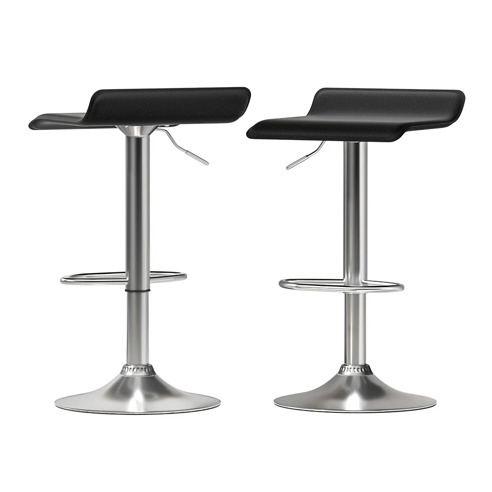 Set of 2 Nicosia Bar Stools Kitchen Stool Chairs Dining Gas Lift PU Leather - Black - Nurns